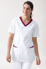Ženska slip-on tunika Stretch – Bijela/Berry