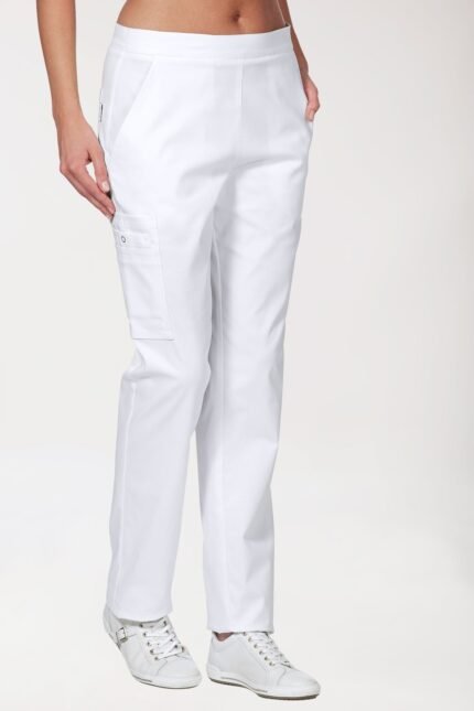 Unisex hlače Stretch s džepom na nogavici – Bijela