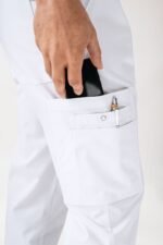 Unisex hlače Stretch s džepom na nogavici – Bijela – kraća duljina