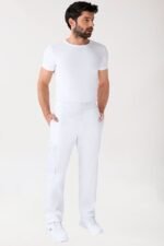 Unisex hlače Stretch s džepom na nogavici – Bijela – kraća duljina