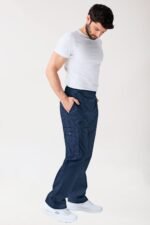 Unisex hlače Stretch s džepom na nogavici – Tamnoplava – kraća duljina